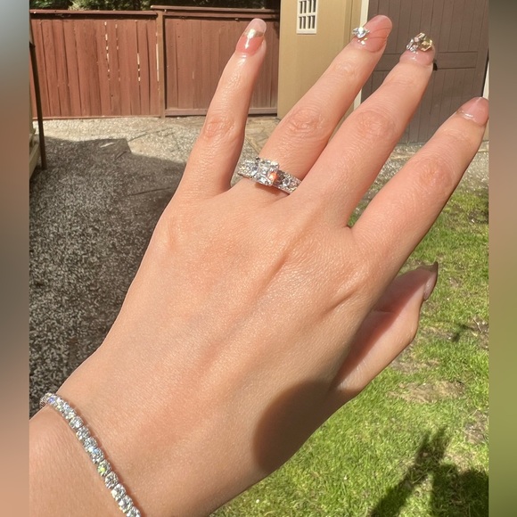 Brand New Moissanite Asscher Cut 2CT Ring 18K White Gold Plated Sterling Silver - Picture 6 of 16